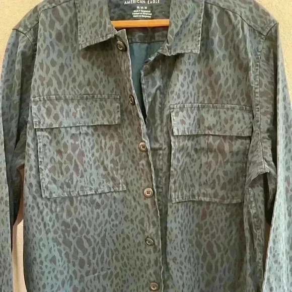 AMERICAN EAGLE Surplus Military Shirt Medium Blue Cheetah PUNK Jacket - Picture 5 of 8